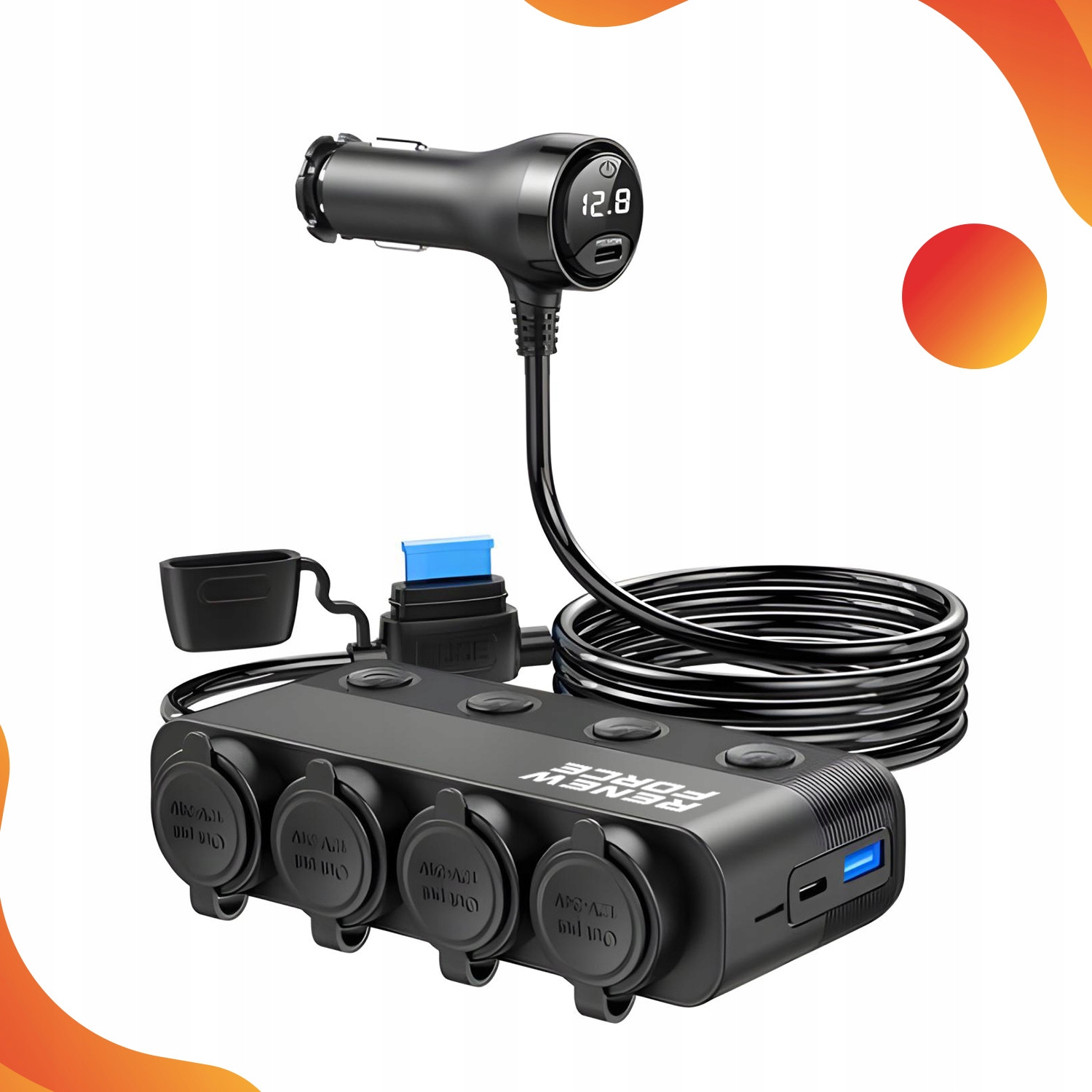 ROZDZIELACZ GNIAZDA ZAPALNICZKI 12V 24V 3x USB ŁADOWARKA SAMOCHODOWA QC 3.0 - obrazek 2