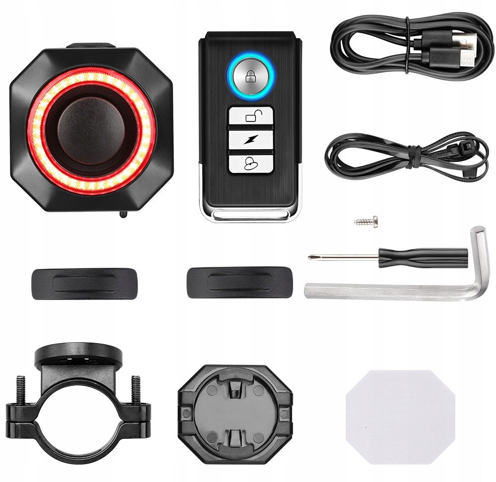 ALARM ROWEROWY BEZPRZEWODOWY DZWONEK 110dB + PILOT LAMPKA LED TYLNA TYŁ - obrazek 11