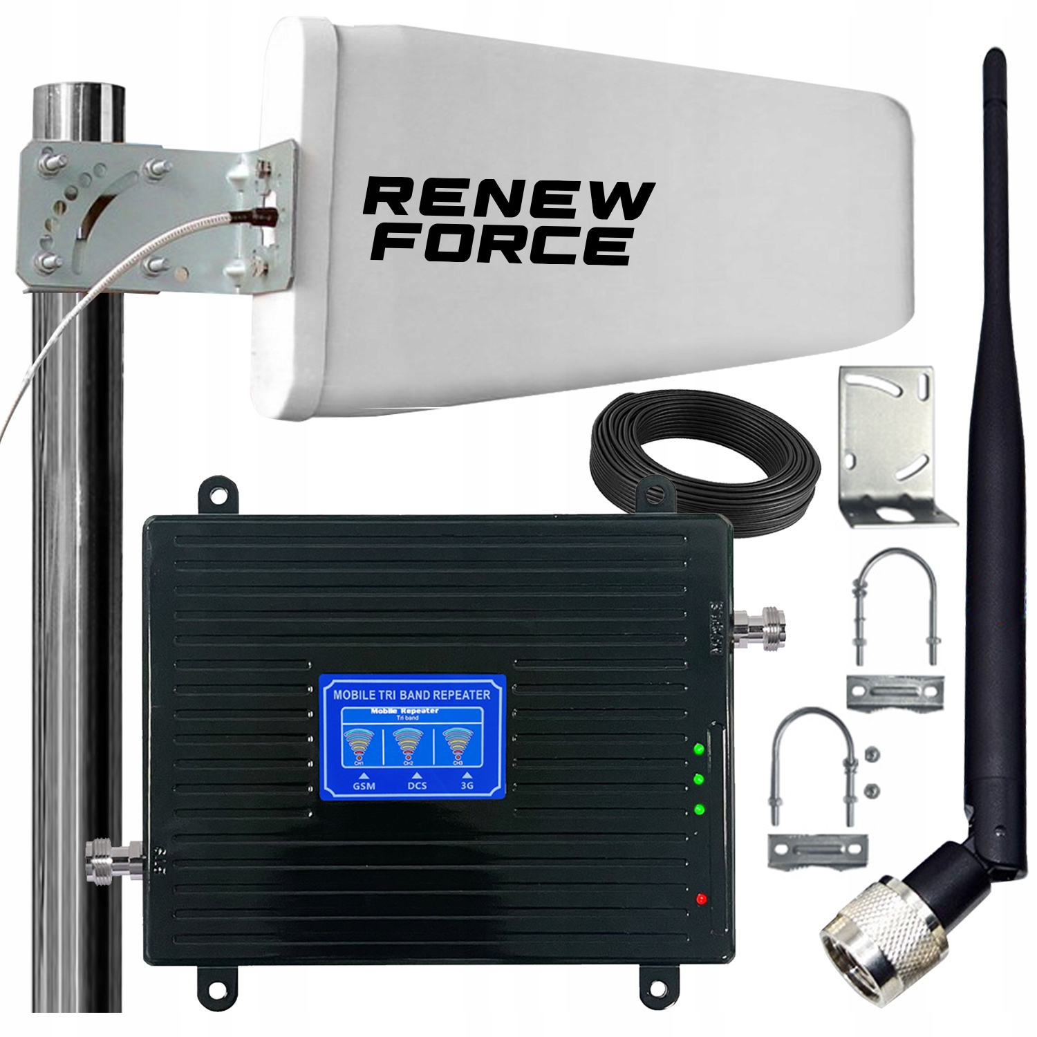 WZMACNIACZ ANTENOWY GSM 3G 4G LTE ANTENA 55 dB RENEW FORCE + 2 ANTENY - obrazek 9