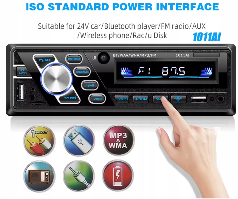 RADIO SAMOCHODOWE 24V AUX FM USB ISO MP3 BLUETOOTH 4.2 ZESTAW GŁOŚNOMÓWIĄCY - obrazek 7