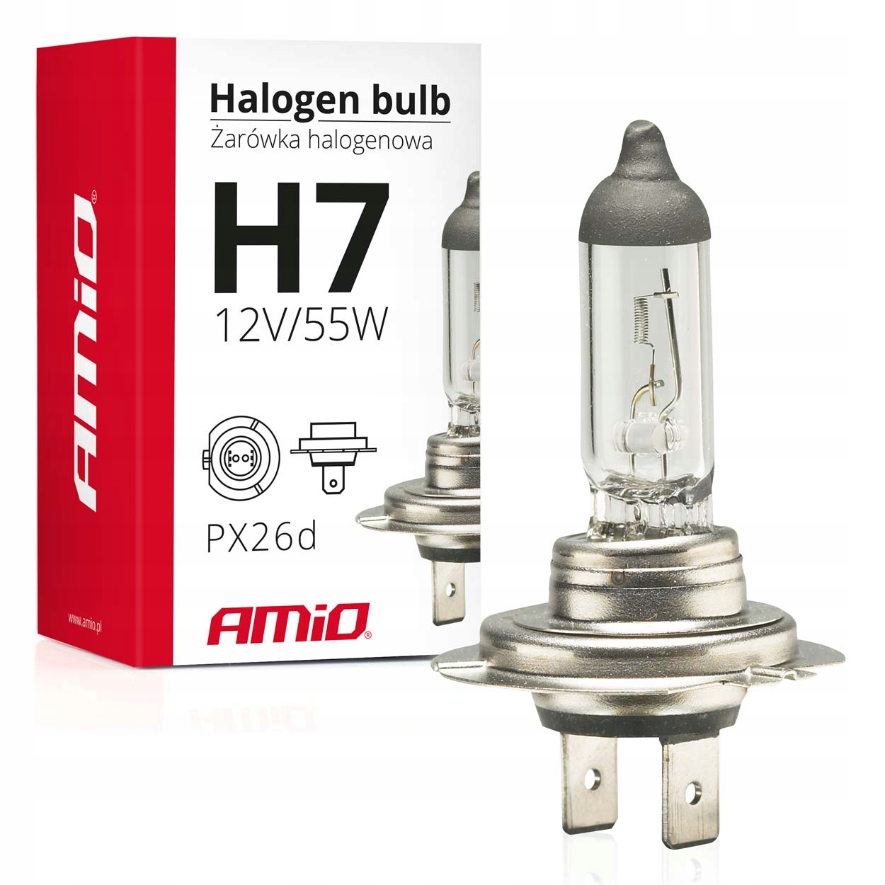 ŻARÓWKA HALOGENOWA H7 12V 55W filtr UV (E8) AMIO-01156 1 SZT.