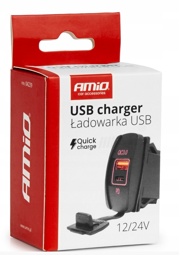 ŁADOWARKA SAMOCHODOWA Z GNIAZDAMI USB + USB-C QC3.0 12V 24V AMIO-04229 - obrazek 5