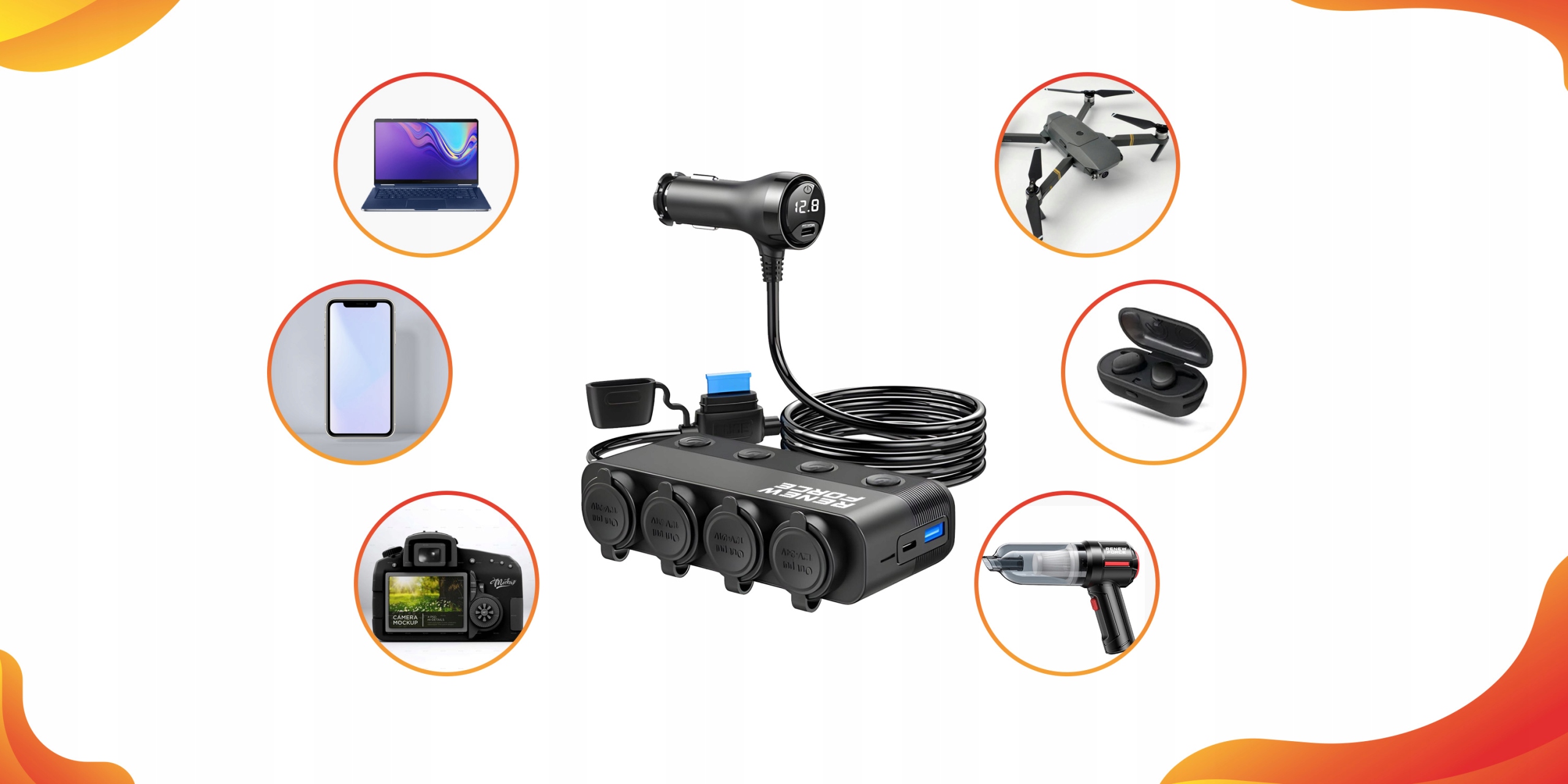 ROZDZIELACZ GNIAZDA ZAPALNICZKI 12V 24V 3x USB ŁADOWARKA SAMOCHODOWA QC 3.0 - obrazek 10