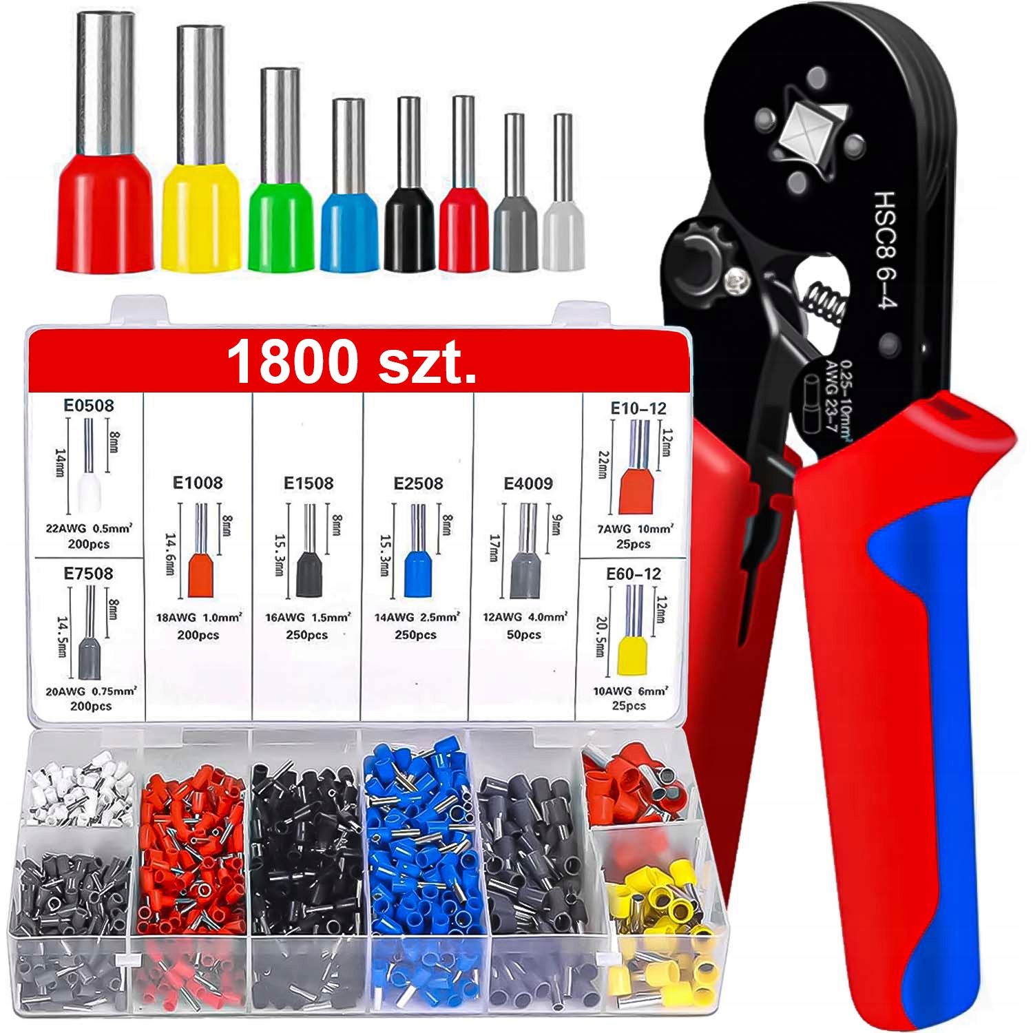 ZACISKARKA SZCZYPCE DO ZACISKANIA KONEKTORÓW +1800 tulejek 0,25 mm² -10 mm² - obrazek 15