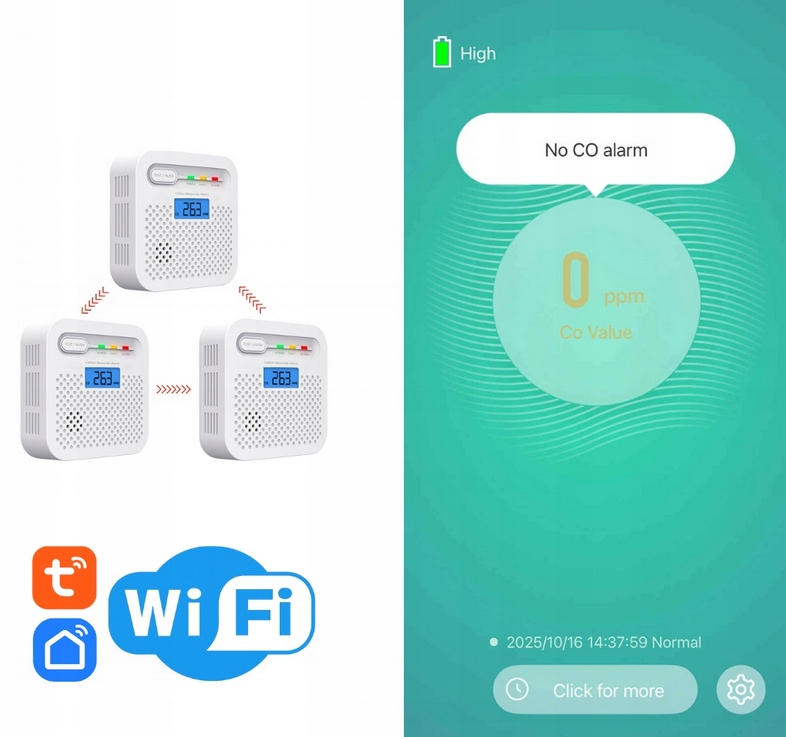 CZUJNIK CZADU TLENKU WĘGLA CO BEZPRZEWODOWY WIFI LCD TUYA 85dB APLIKACJA - obrazek 9