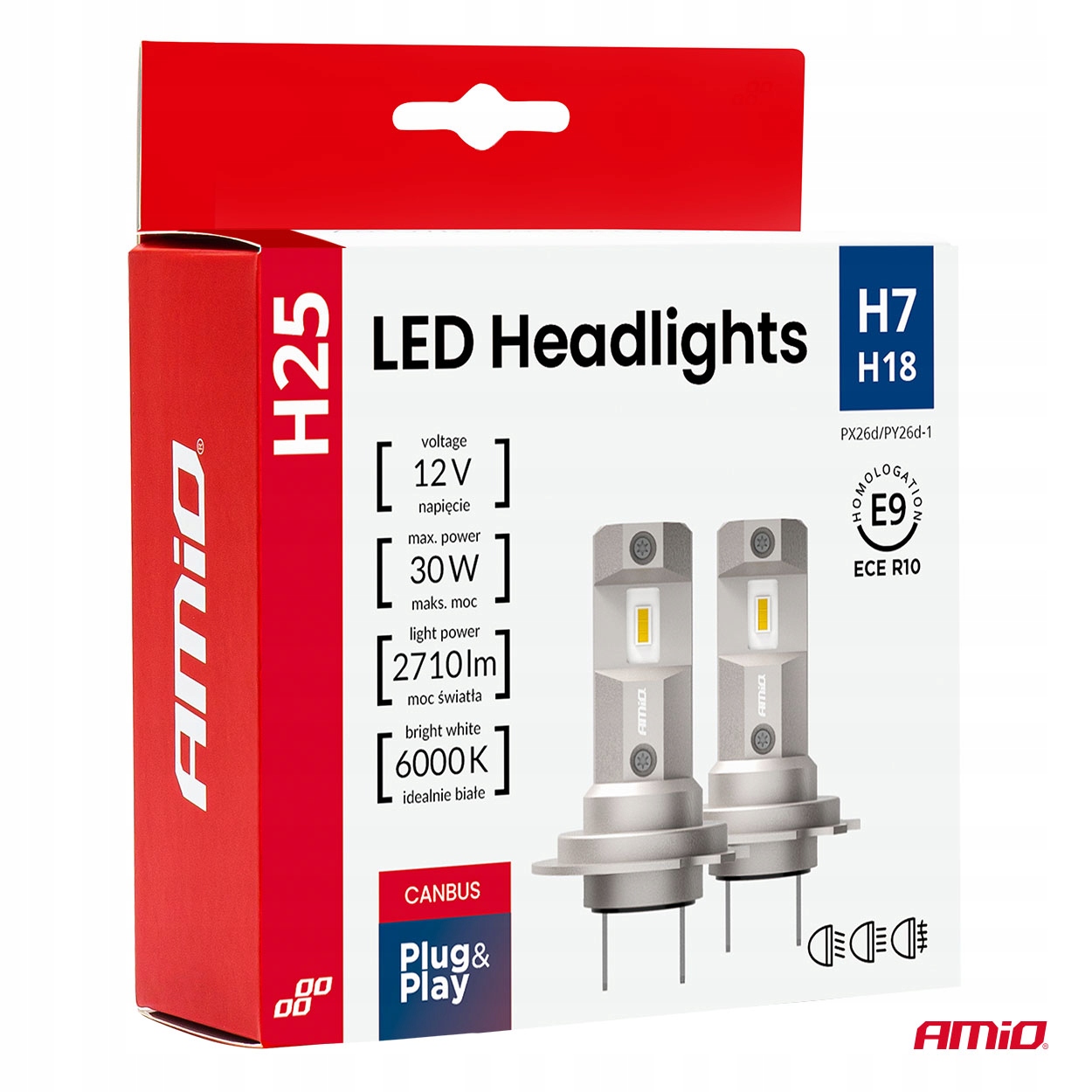 ŻARÓWKI SAMOCHODOWE LED SERIA H25 CANBUS H7 H18 12V 30W AMIO-04712 - obrazek 6