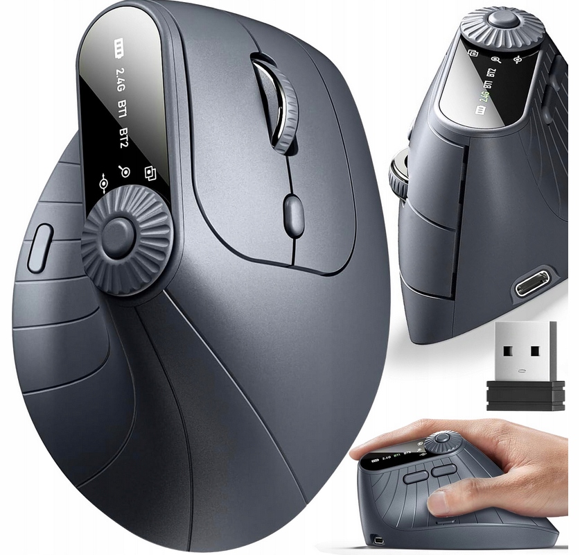 PIONOWA MYSZ BEZPRZEWODOWA MYSZKA WERTYKALNA ERGONOMICZNA WiFi Bluetooth BT