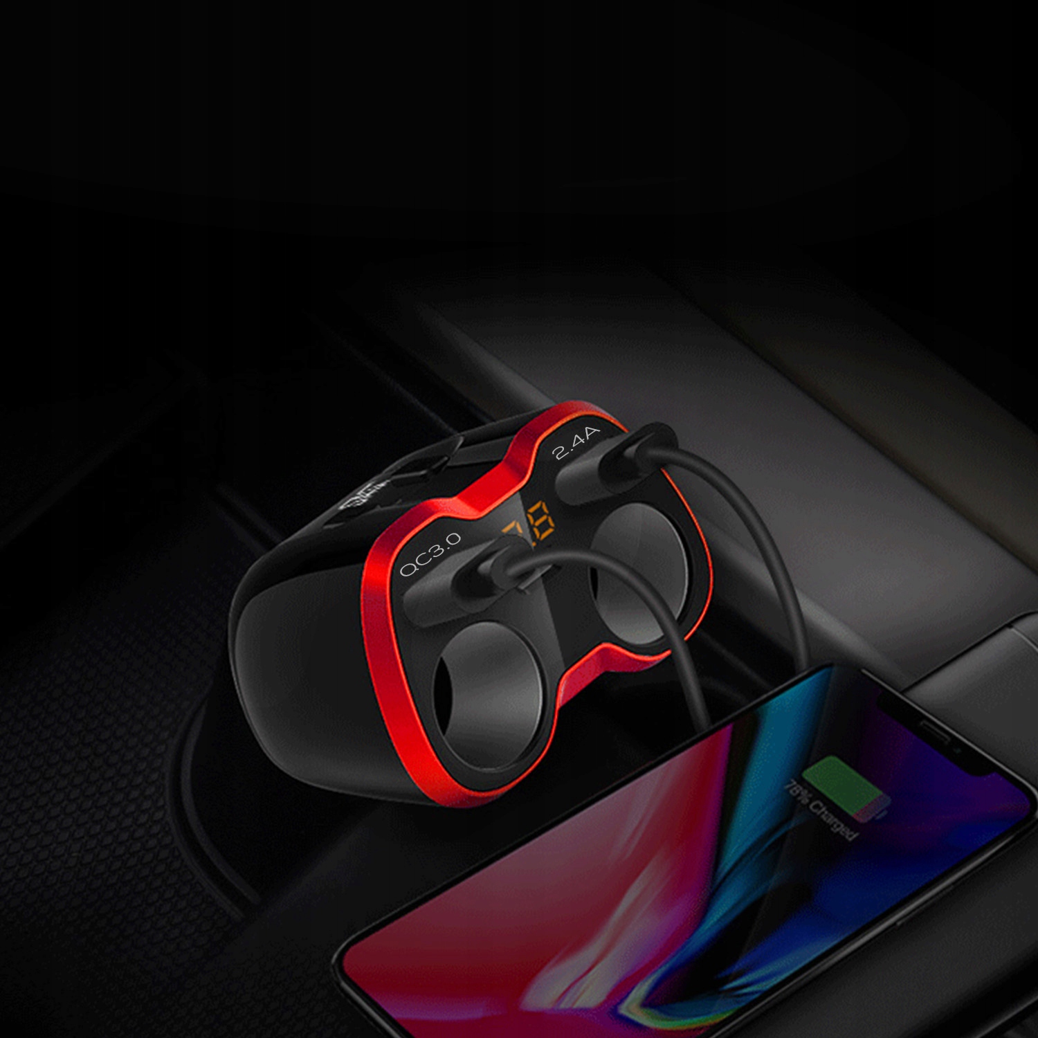 ROZDZIELACZ GNIAZDA ZAPALNICZKI 12-24V ŁADOWARKA 2xUSB QC WOLTOMIERZ 150W - obrazek 4