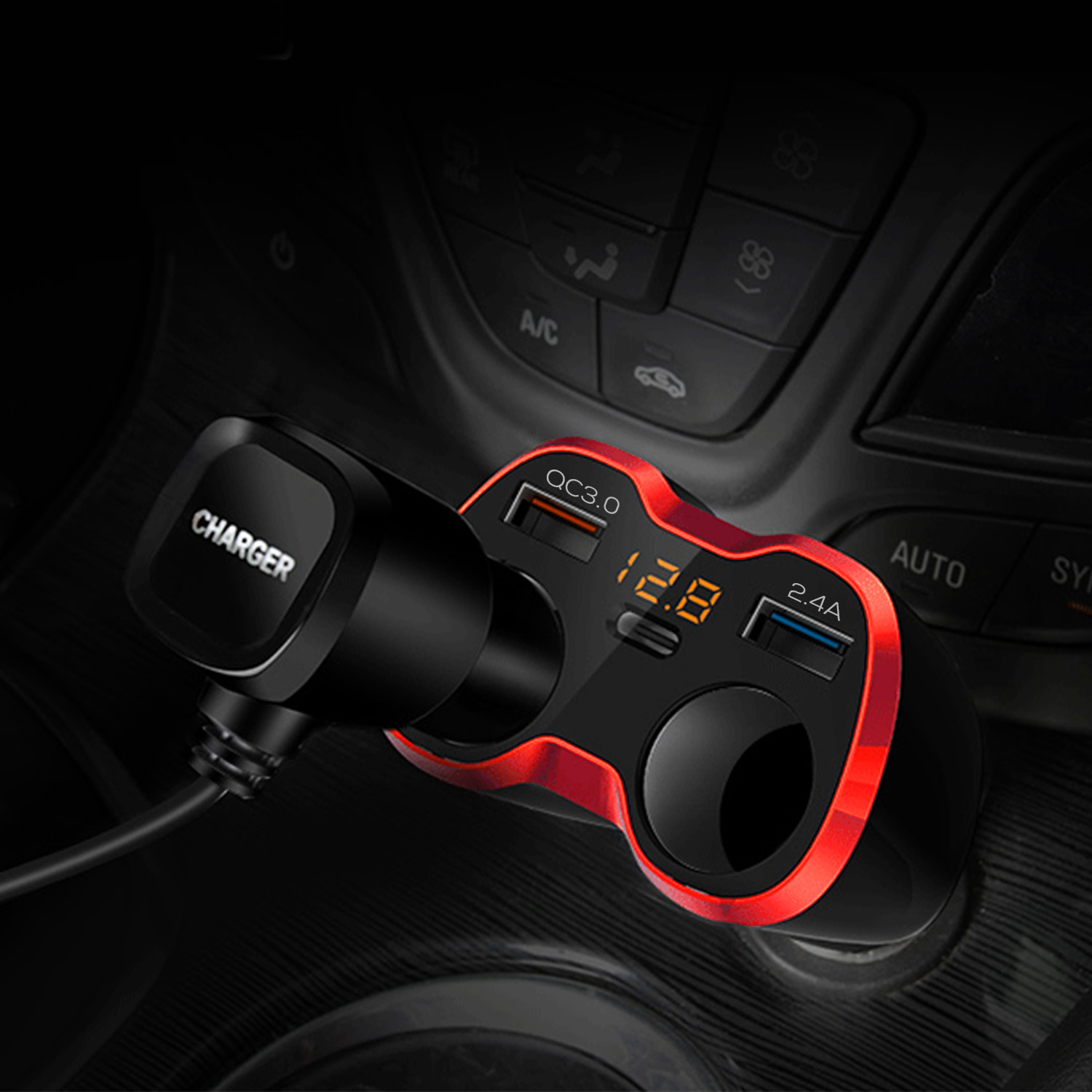 ROZDZIELACZ GNIAZDA ZAPALNICZKI 12-24V ŁADOWARKA 2xUSB QC WOLTOMIERZ 150W - obrazek 14