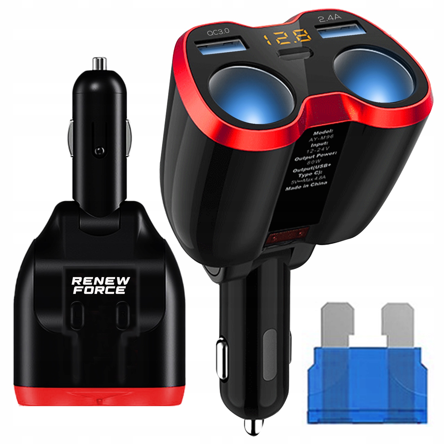 ROZDZIELACZ GNIAZDA ZAPALNICZKI 12-24V ŁADOWARKA 2xUSB QC WOLTOMIERZ 150W - obrazek 2