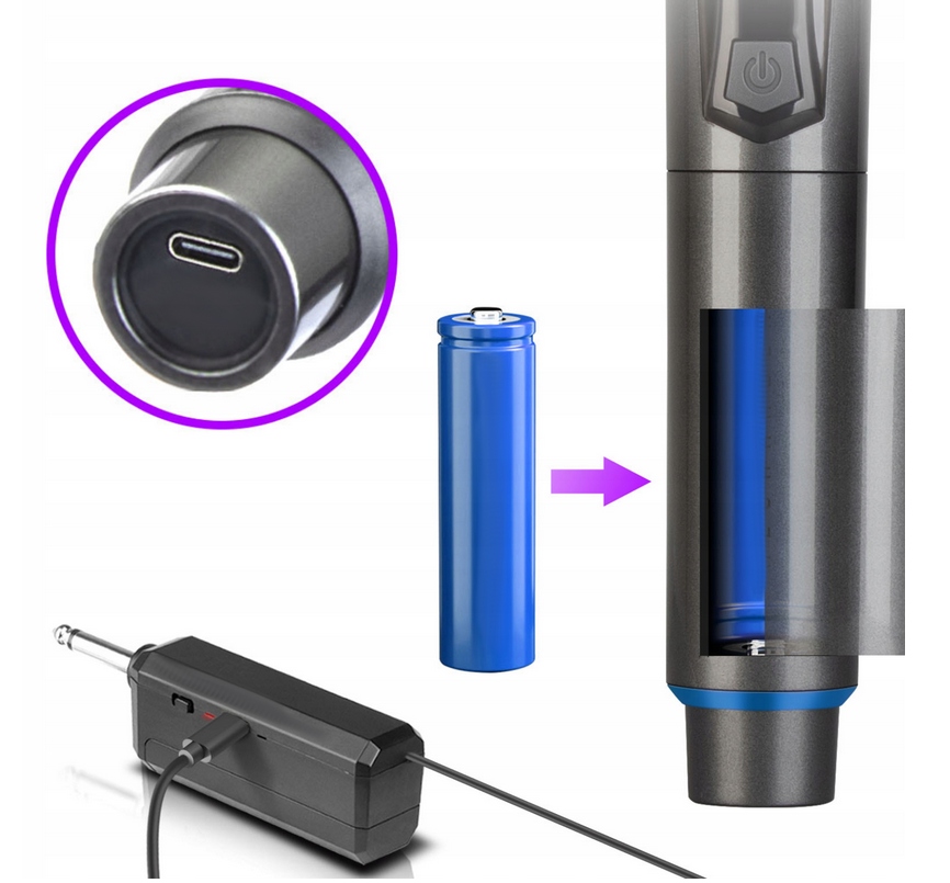 MIKROFON BEZPRZEWODOWY DYNAMICZNY ŁADOWALNY 50M KARAOKE JACK MINI JACK 2SZT - obrazek 7