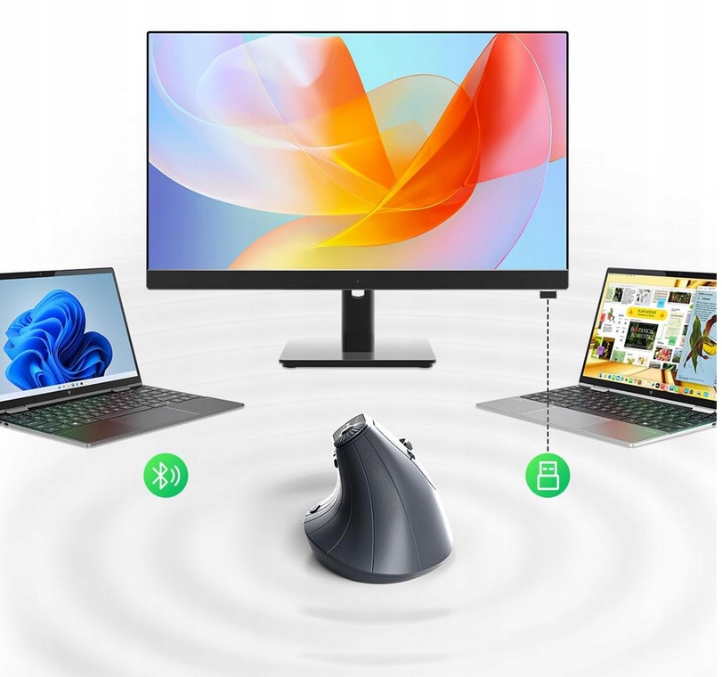 PIONOWA MYSZ BEZPRZEWODOWA MYSZKA WERTYKALNA ERGONOMICZNA WiFi Bluetooth BT - obrazek 8