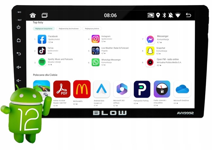 RADIO SAMOCHODOWE 2 DIN 9" BLUETOOTH AUX USB ANDROID 12 CAR PLAY GPS WIFI - obrazek 8