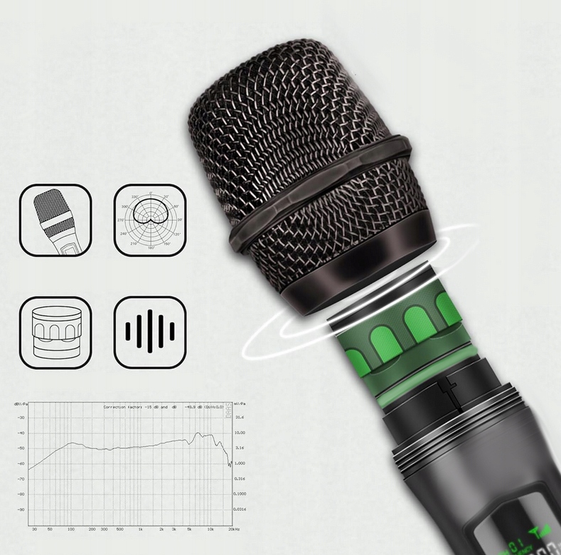 MIKROFON BEZPRZEWODOWY DYNAMICZNY ŁADOWALNY 50M KARAOKE JACK MINI JACK 2SZT - obrazek 5