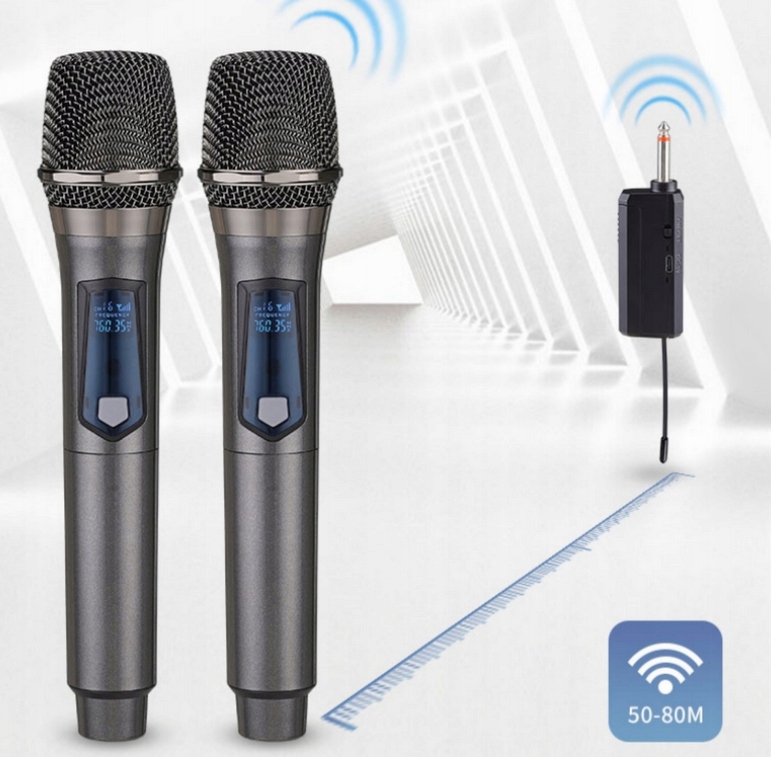 MIKROFON BEZPRZEWODOWY DYNAMICZNY ŁADOWALNY 50M KARAOKE JACK MINI JACK 2SZT - obrazek 10