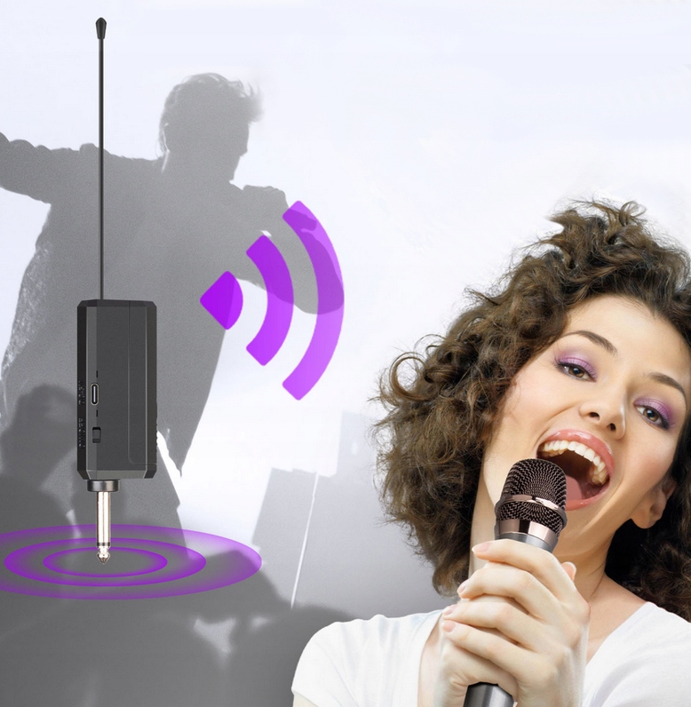 MIKROFON BEZPRZEWODOWY DYNAMICZNY ŁADOWALNY 50M KARAOKE JACK MINI JACK 2SZT - obrazek 4