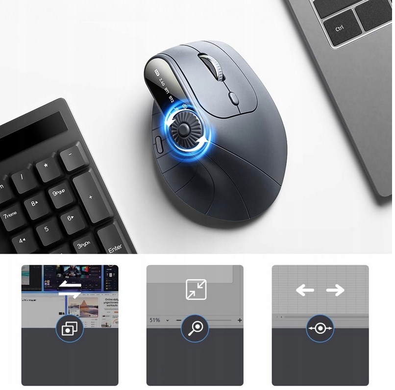PIONOWA MYSZ BEZPRZEWODOWA MYSZKA WERTYKALNA ERGONOMICZNA WiFi Bluetooth BT - obrazek 2