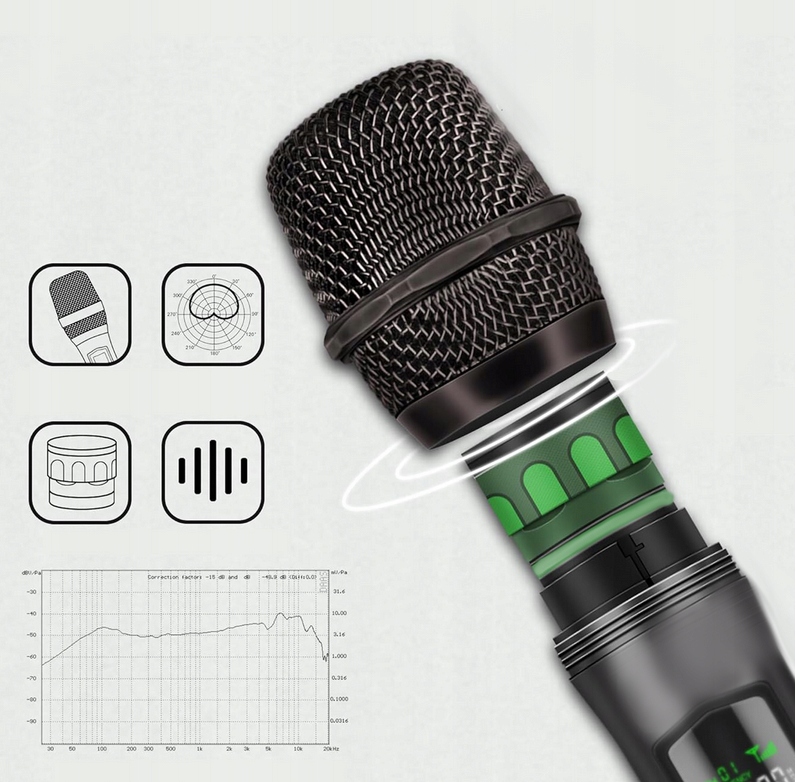 MIKROFON BEZPRZEWODOWY DYNAMICZNY ŁADOWALNY 50M KARAOKE JACK MINI JACK 2SZT - obrazek 3