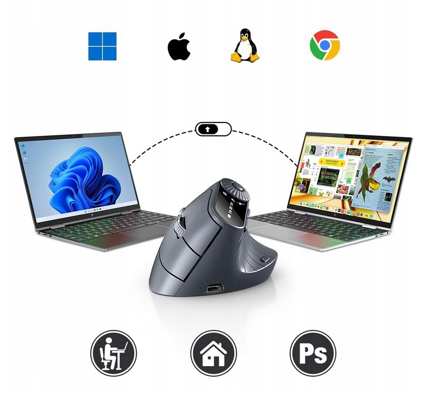 PIONOWA MYSZ BEZPRZEWODOWA MYSZKA WERTYKALNA ERGONOMICZNA WiFi Bluetooth BT - obrazek 4