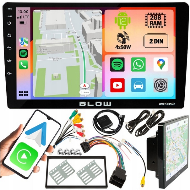 RADIO SAMOCHODOWE 2 DIN 9" BLUETOOTH AUX USB ANDROID 12 CAR PLAY GPS WIFI