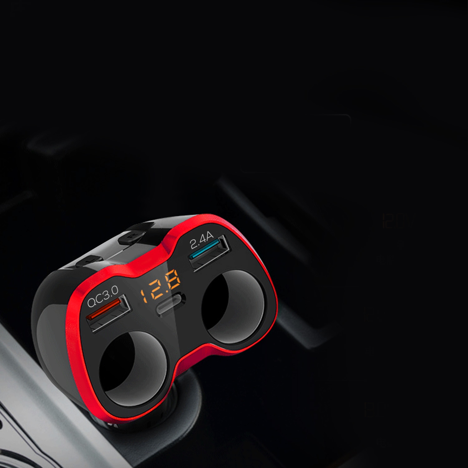 ROZDZIELACZ GNIAZDA ZAPALNICZKI 12-24V ŁADOWARKA 2xUSB QC WOLTOMIERZ 150W - obrazek 16