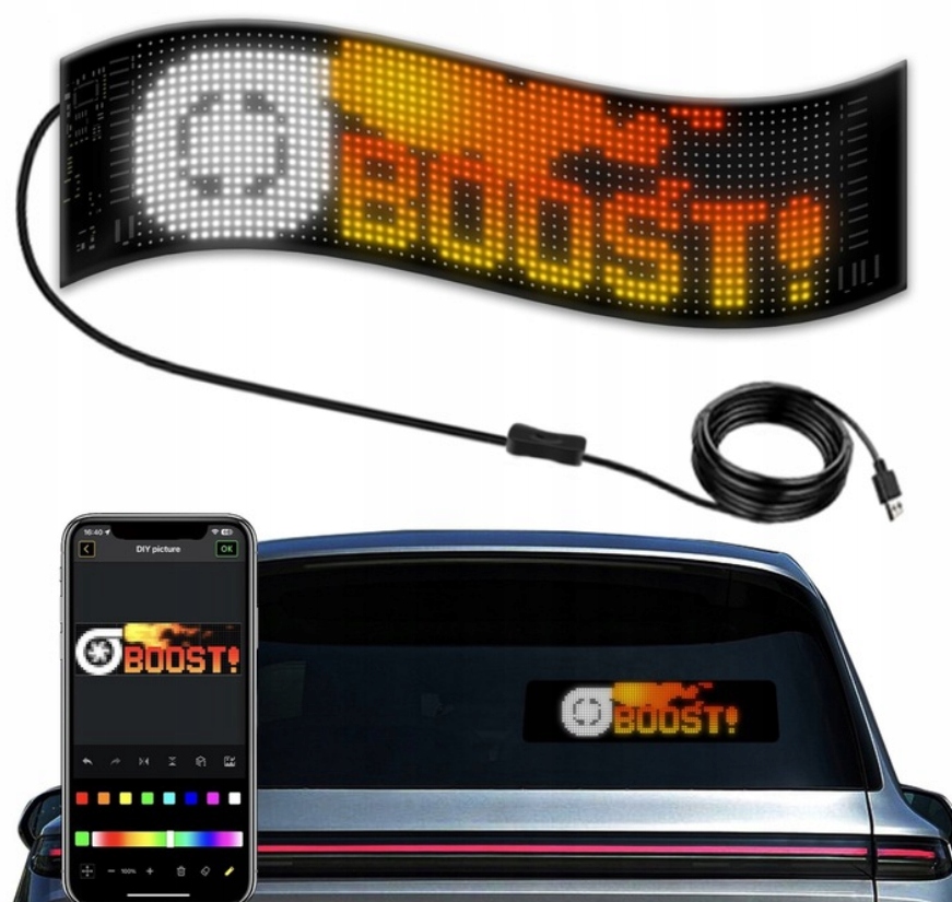 SYGNALIZATOR GESTÓW RĘKA TEKST SYMBOLE NA TYLNĄ SZYBĘ SAMOCHODU LED 59x12cm - obrazek 14